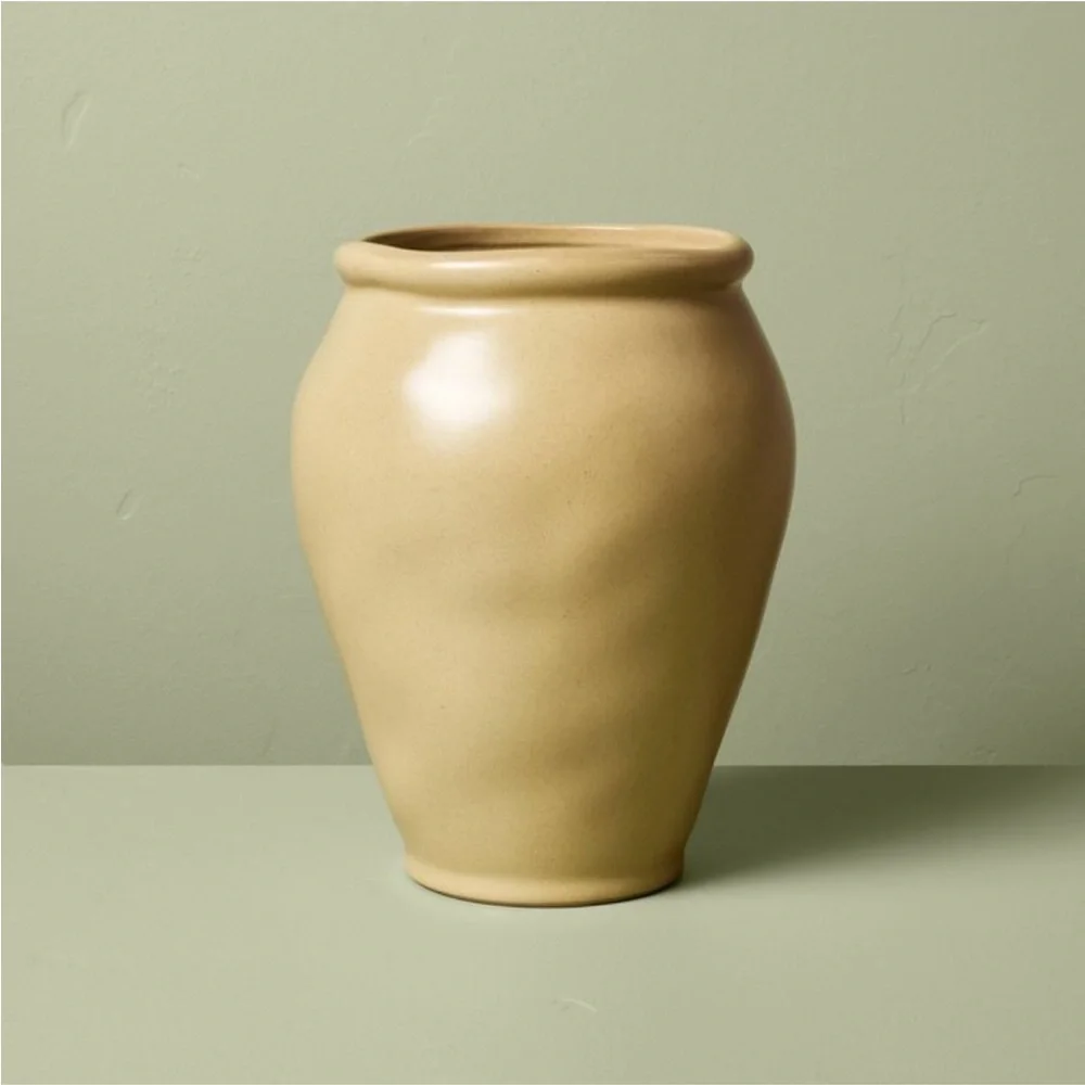 HEARTH & HAND NWT smooth ceramic urn vase vase -tan -10”